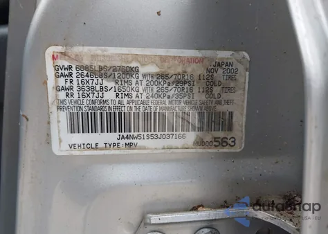 2003 Mitsubishi Montero 20Th Anniversary/Limited z USA, uszkodzony, nr VIN JA4NW51S53J037166